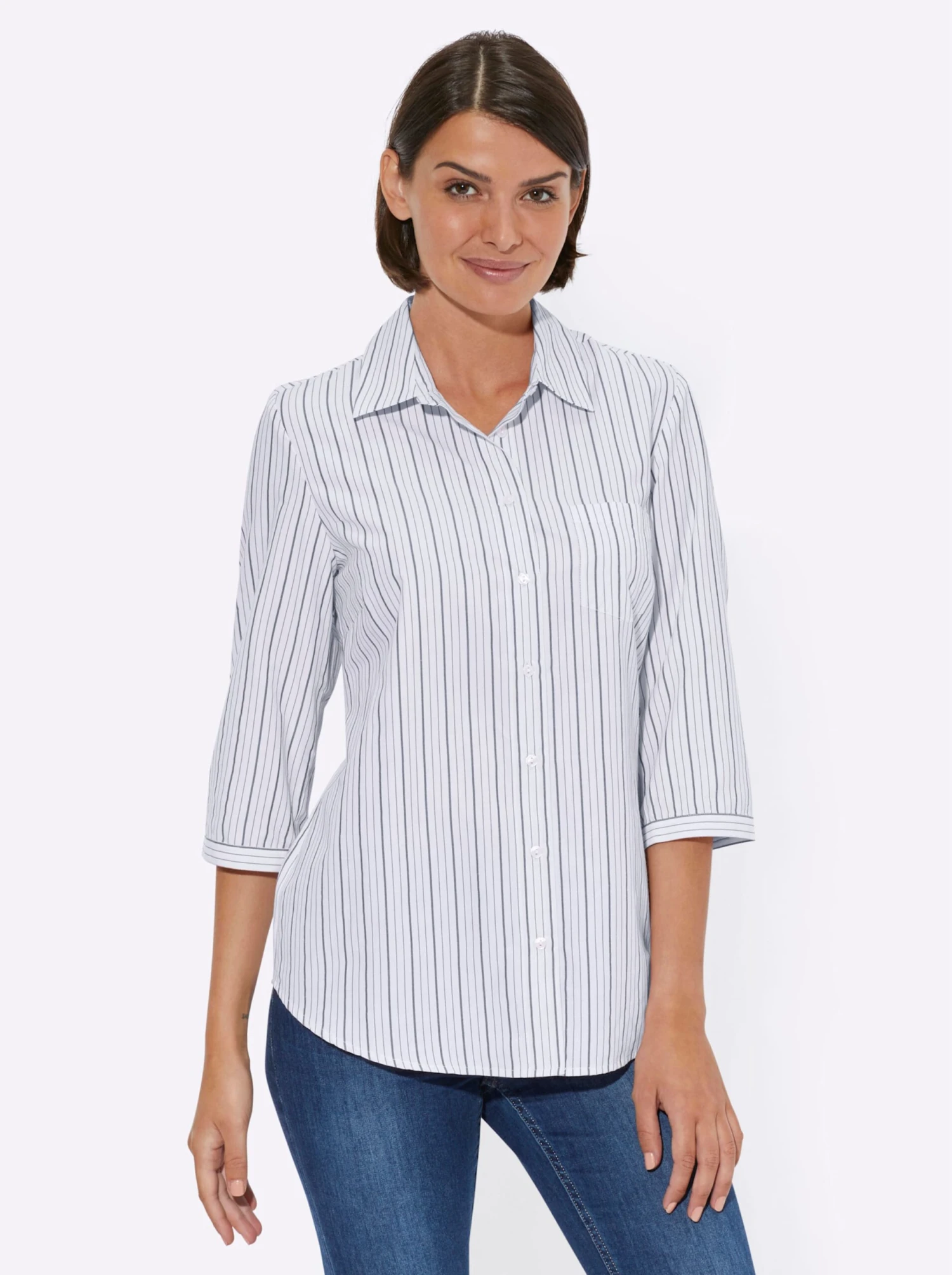 Hemdbluse - Dunkelblau-gestreift – Bild 2