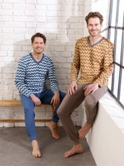 Schlafanzüge - Dunkeltaupe-bedruckt + Jeansblau-bedruckt