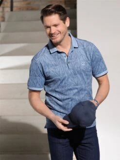 Kurzarm-Shirt - Mittelblau-gemustert