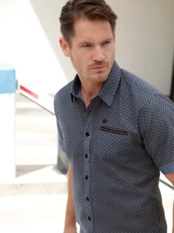 Kurzarm-Hemd - Blau-gemustert