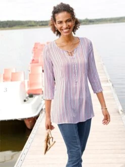 Crinklebluse - Bleu-bedruckt