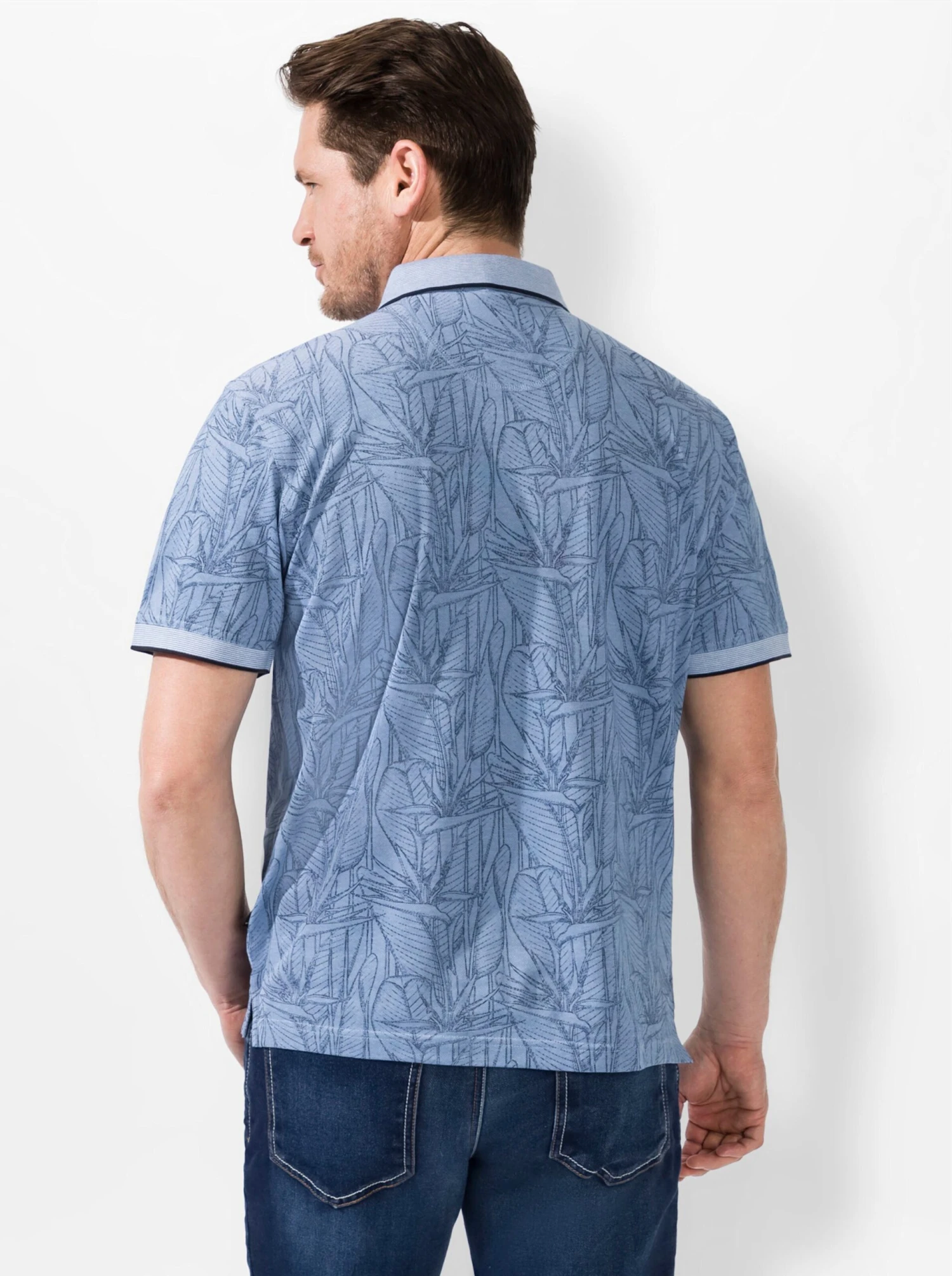 Kurzarm-Shirt - Mittelblau-gemustert – Bild 3
