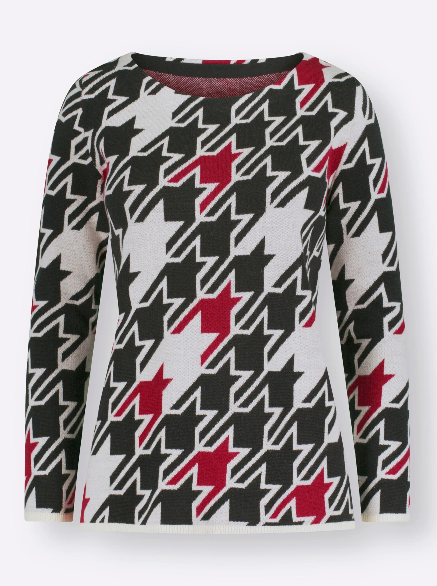 Jacquardpullover - Ecru-rot – Bild 3