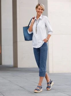 Hemdbluse - Dunkelblau-gestreift