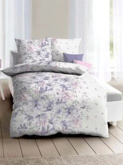 Bettwäsche - Weiß-flieder-bedruckt