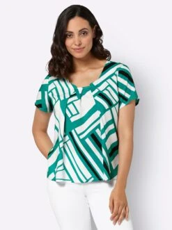 Druckbluse - Smaragd-ecru-bedruckt