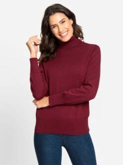 Rollkragenpullover - Dunkelrot