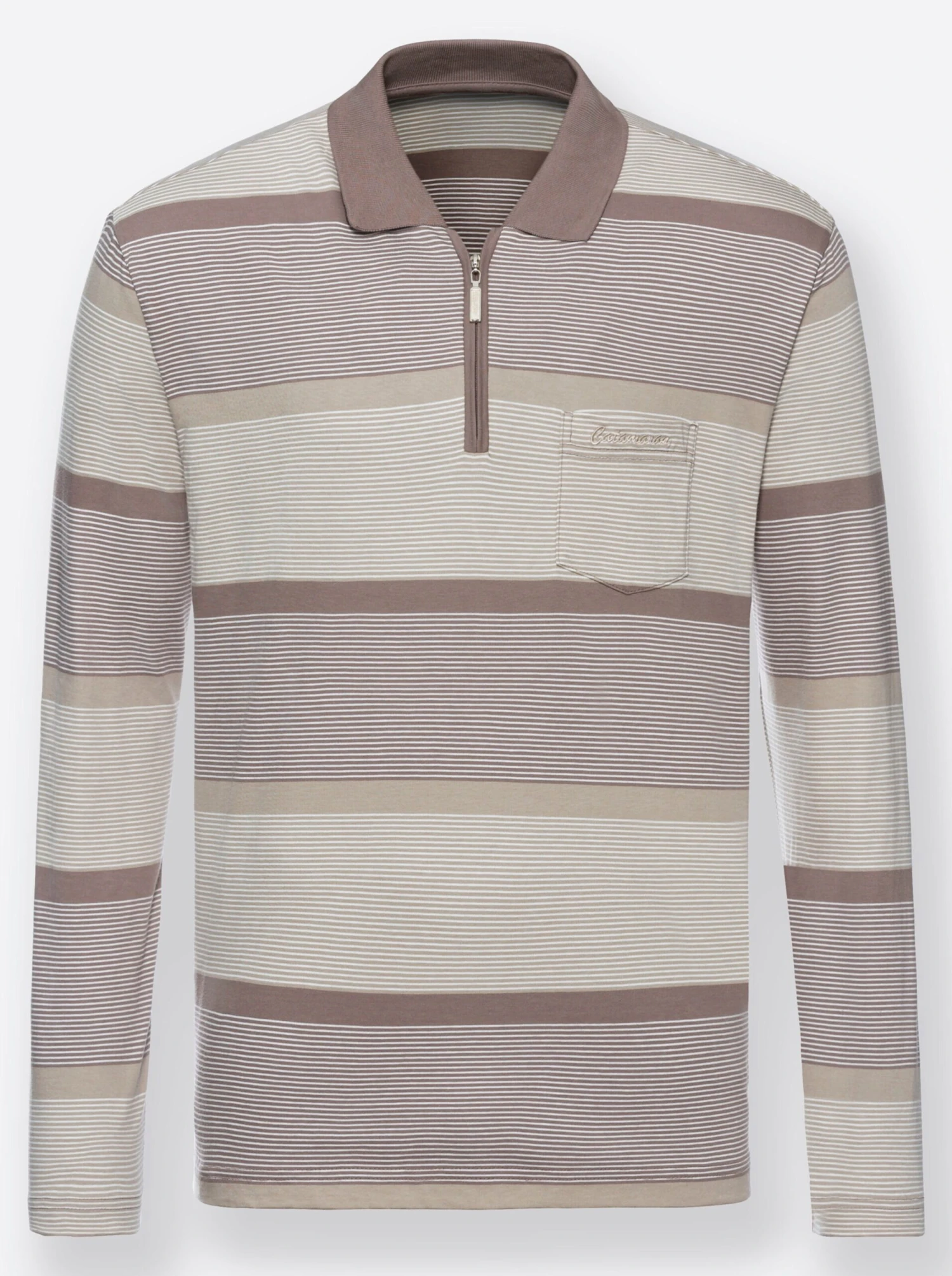 Langarm-Poloshirt - Taupe-gestreift – Bild 3