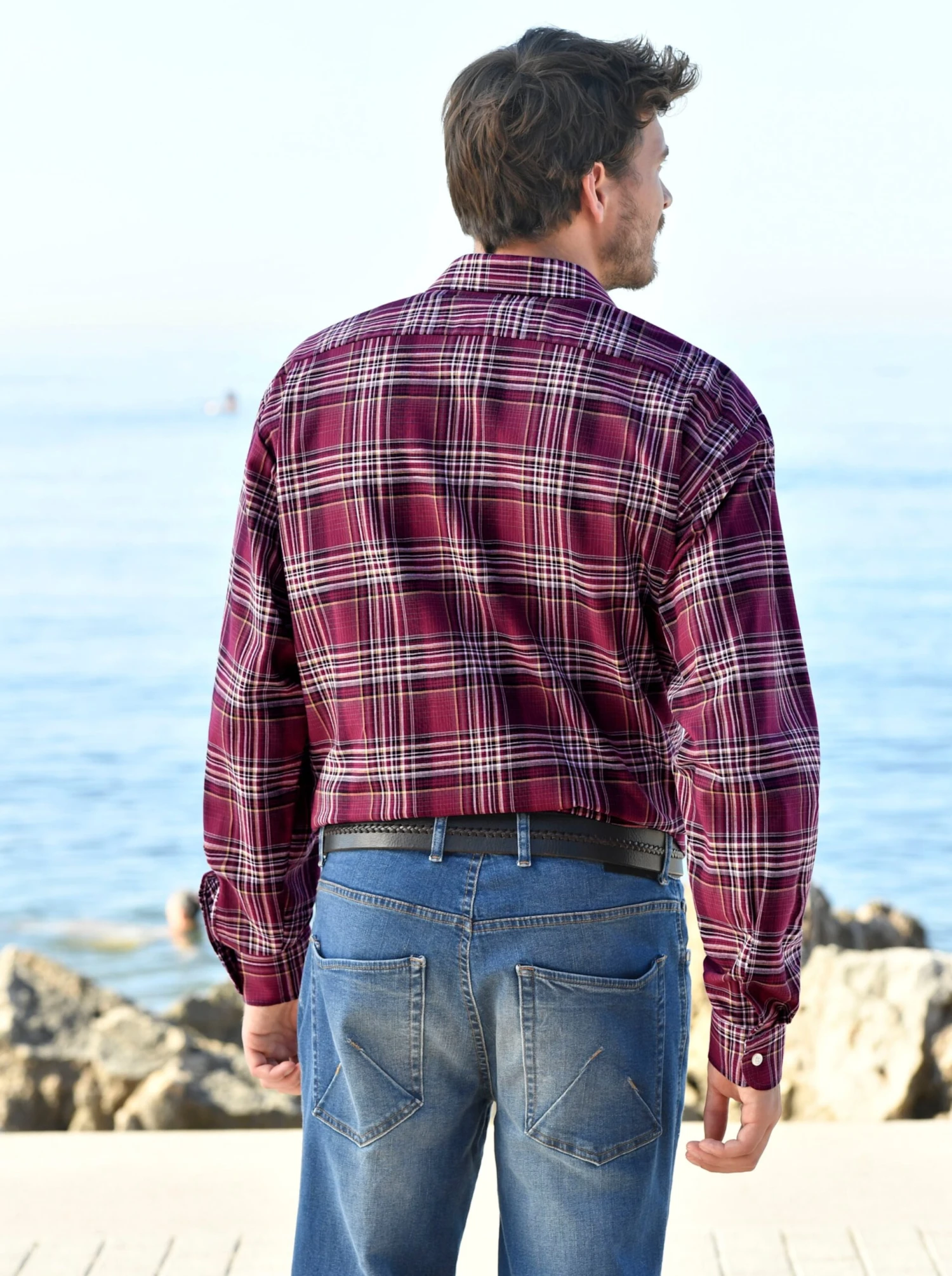 Langarm-Hemd - Bordeaux-kariert