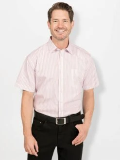 Kurzarm-Hemd - Weiß-rosé-gestreift