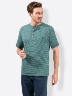 Kurzarm-Shirt - Grün-grau-gestreift