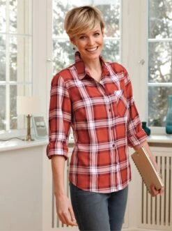 Hemdbluse - Zimt-kariert
